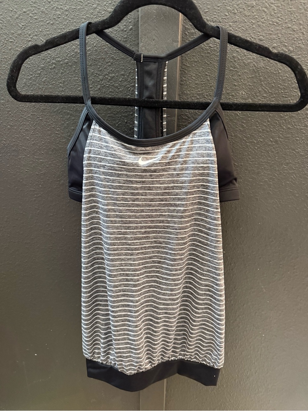 Nike Women's Black & Gray Striped Racerback Tank with Shelf Bra